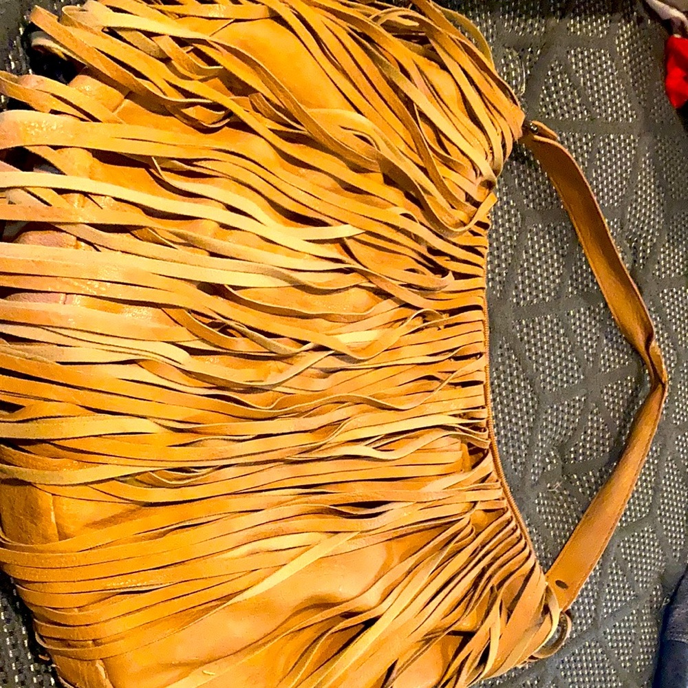 Leather tan shingles purse